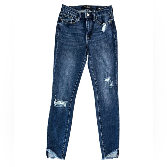 Judy Blue Skinny Fit Jeans Slanted Hem Blue Distressed Women’s Size 27 JB82326MD - Picture 16 of 16